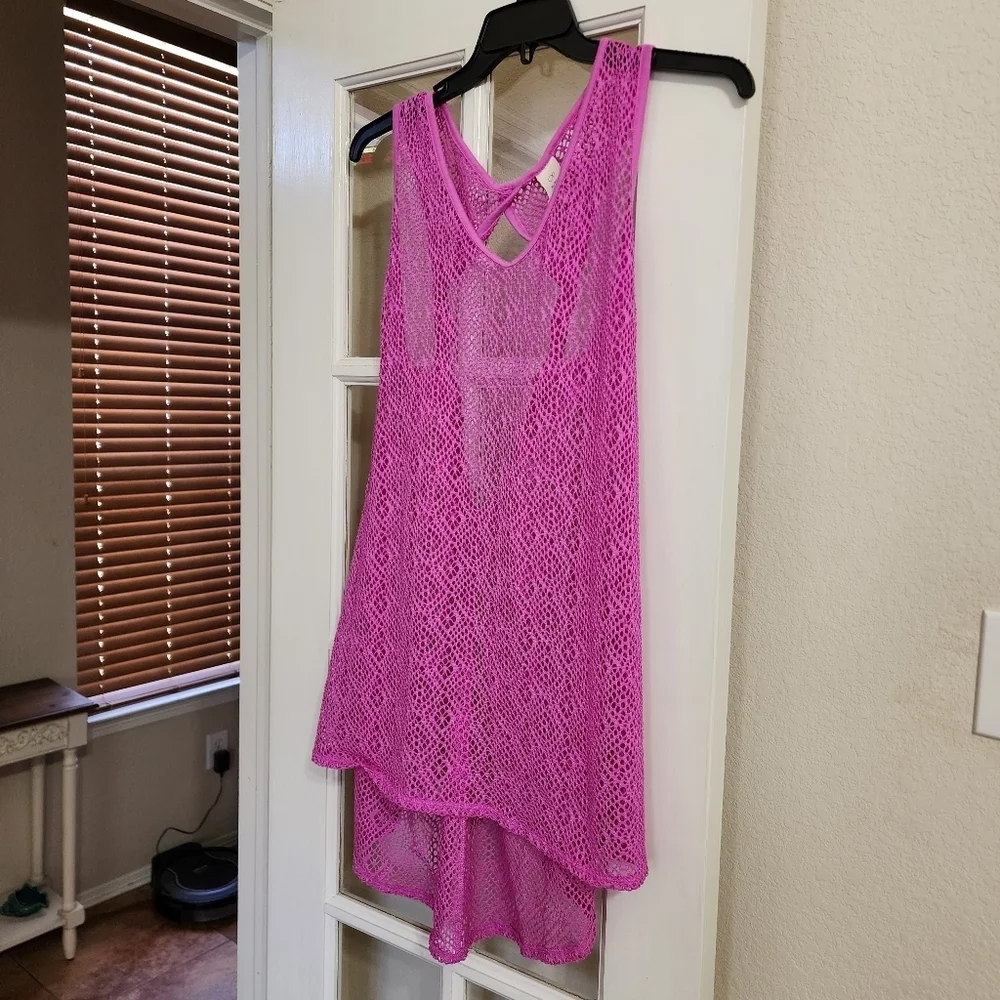OP Ocean Pacific Crochet Swim Cover Up Dress Smooth Lilac XL 15-17
